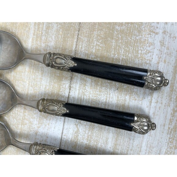 Hampton Silversmiths SAN REMO Black Handle Flatware Lot of 4 Soup Spoons - Picture 2 of 6